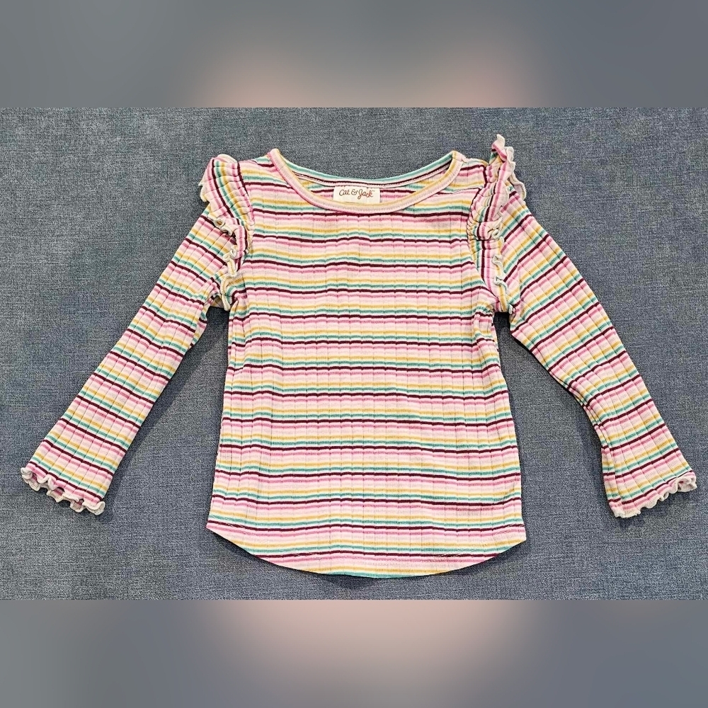 💥5/$30 Cat & Jack Shirt & Top Rainbow Striped Long Sleeve, Size: 2T